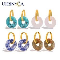 UHBINYCA Natural Agate Stone Charms Hoop Earrings for Women Girls, Stainless Steel Waterproof High-quality Daily Jewelry