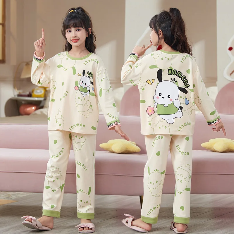 Sanrio Pompompurin Kuromi Girls Pajamas Kawaii Anime My Melody Pochacco Autumn Sweet Cute Cartoon Children Long Sleeve Kid Gift