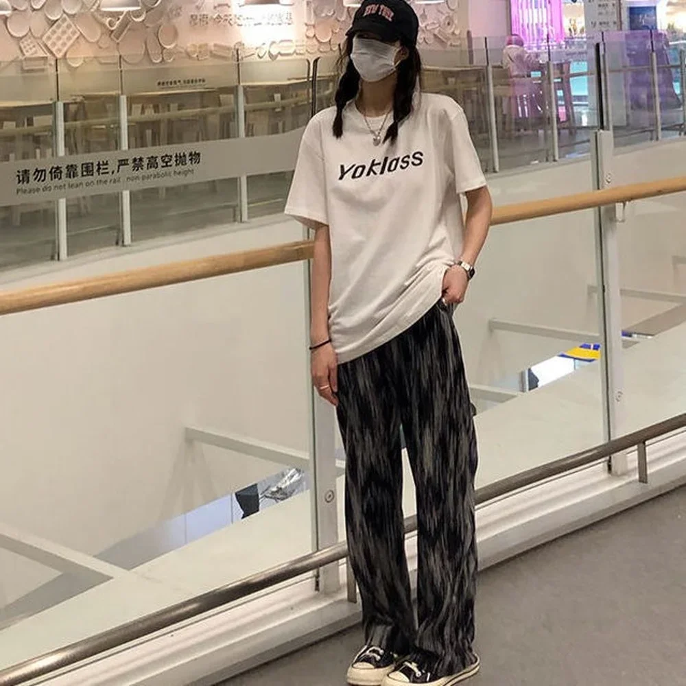 Large-size Tie-dye Pants,Korean Wide-leg Women's Pants,Loose and Versatile Spring and Autumn New Student High-waist Casual Pants