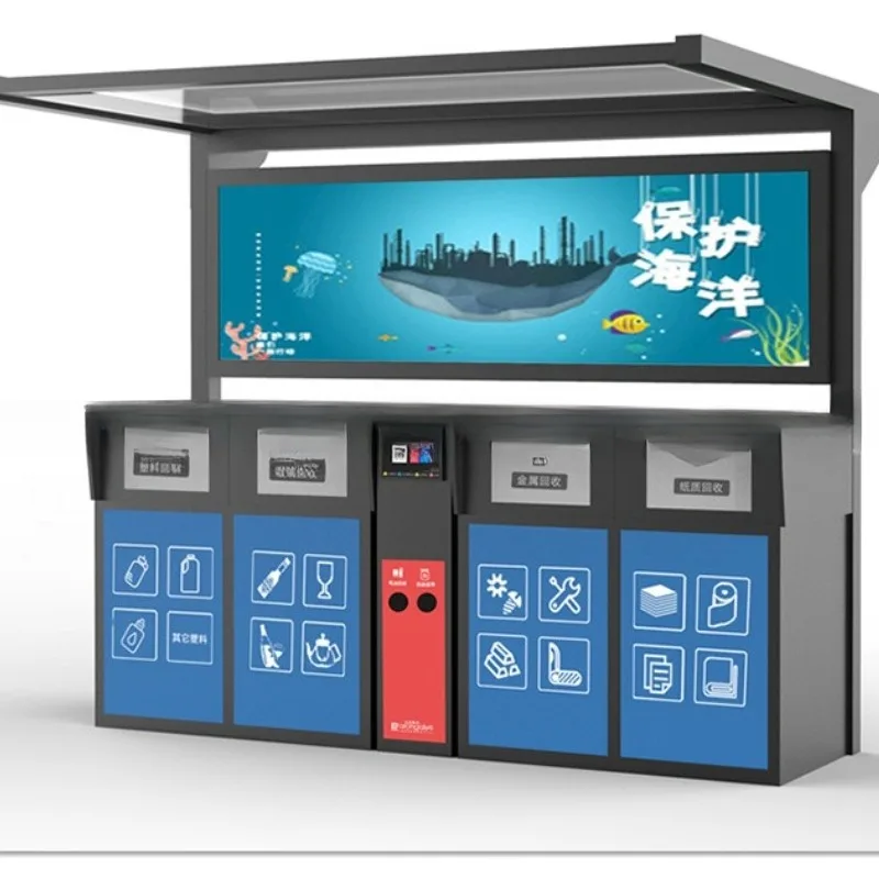 Garbage sorting kiosk with sink Stainless steel garbage collection kiosk Park smart box Large capacity