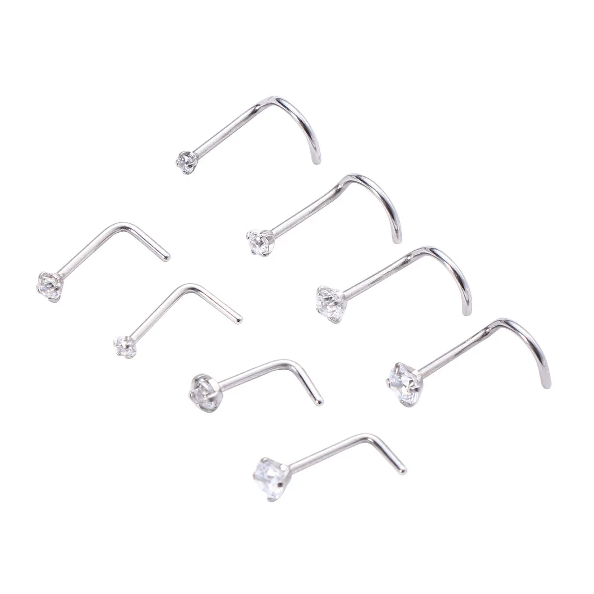 

8Pcs Stainless Steel Rhinestone Nose Rings Crystal Nose Studs Painless Safe Piercing Jewelry Unisex for Banquets