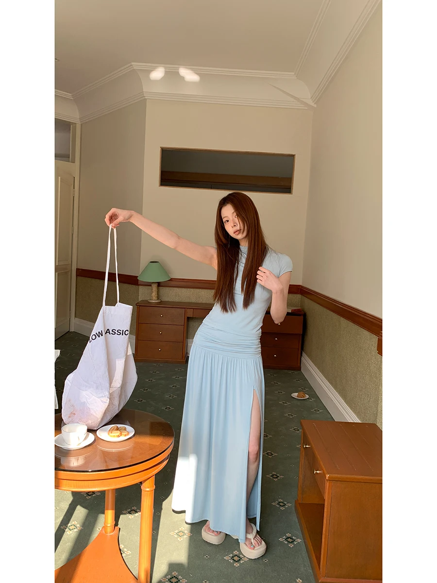 

ort Sve T-irt Women's Chic Korean Sle Hot Girl oulder Length Summer Slim Fit Two Piece Set Commute Simple Sle