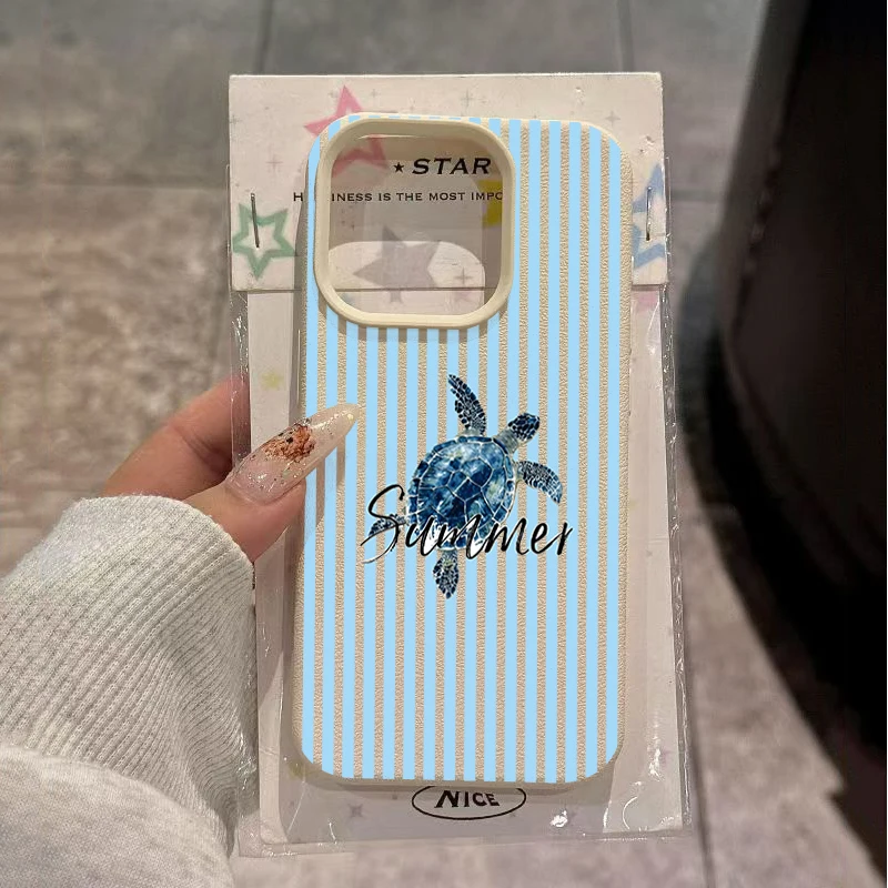 Blue Striped English Sea Turtle Phone Case For Samsung Galaxy S26 S25 Ultra S24 S23 Plus S22 FE A26 A36 A56 A37 A57 A55 Cover