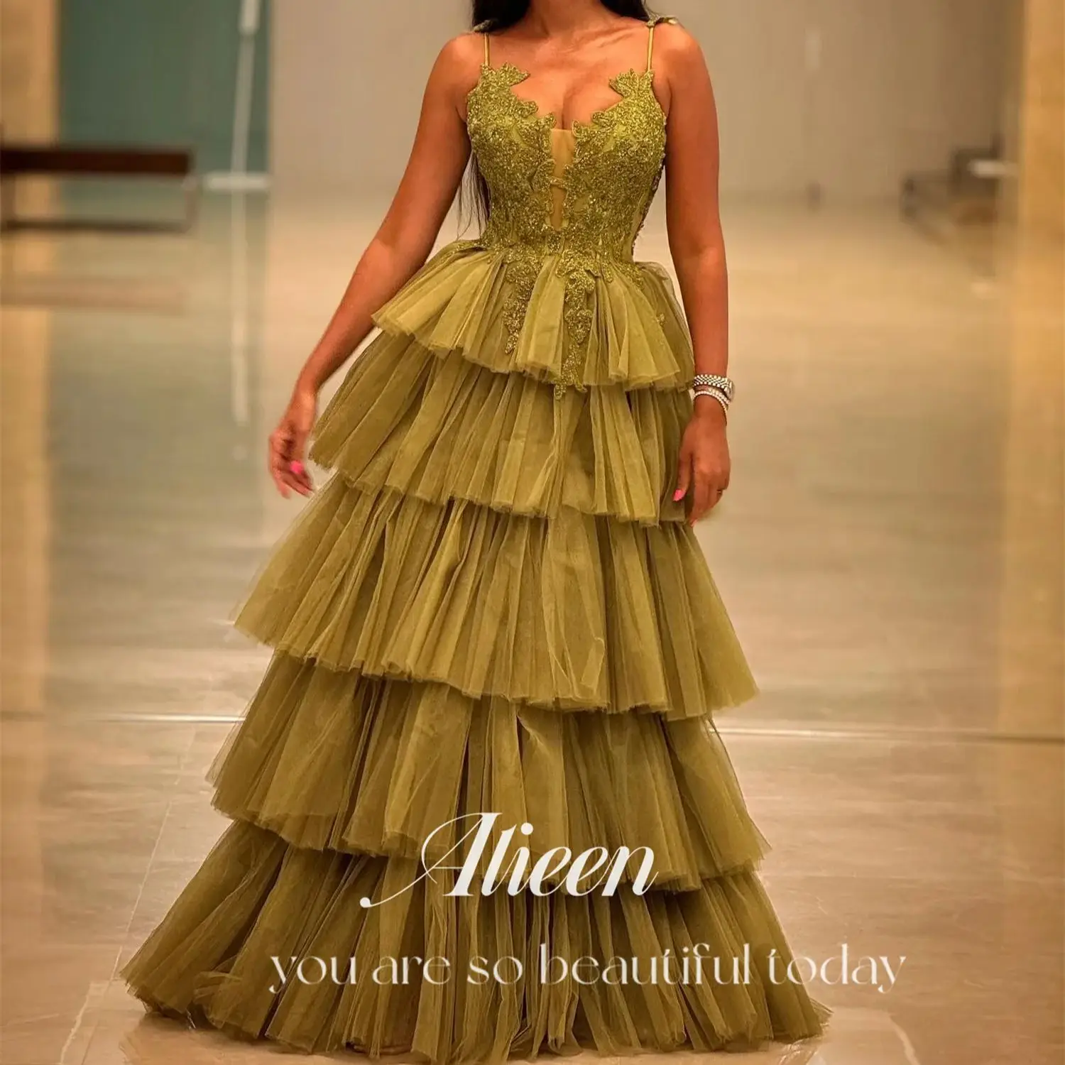 Aileen Customized Multi-layer Sage Green Evening Dress Luxury Elegant Short Dresses Woman Summer 2024 Trend Party Gala Prom Gown