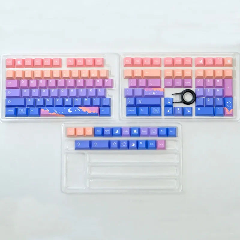 KBCaps-Juego de teclas de sublimación, Material PBT, 129 teclas, estrellas y luna, perfil de cereza, teclado MX Switch GK75 GK96