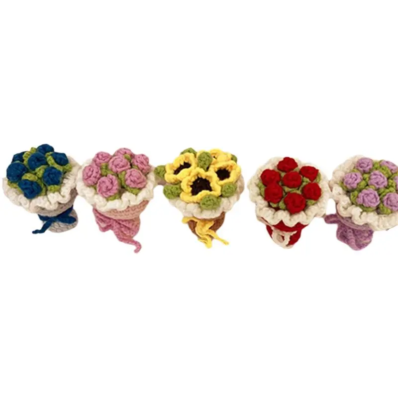 

HHTL Mini Crochet Flower Bouquet Hand-Woven Flower DIY Handmade Keychain Jewelry Pendant Accessories