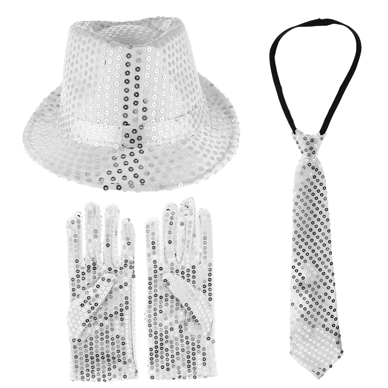 

1Set Jazz Dance Hat Gloves Necktie Sequins Accessories Kit Stage Performance Party Supplies Costume Jazz Hat Performance Costume