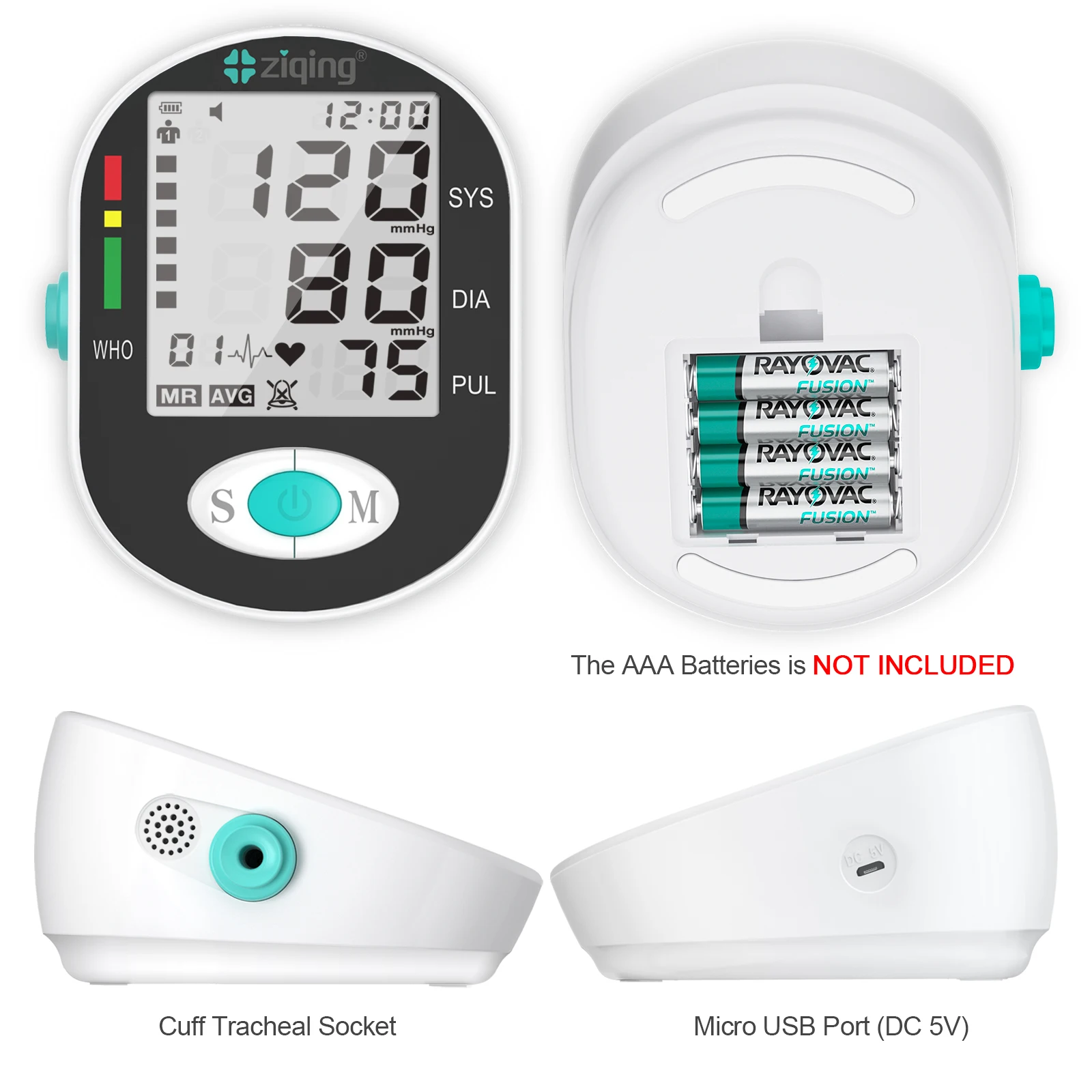 Ziqing Digitale Bloeddrukmeter Arm Sphygmomanometer Hartslag Puls Meter Groot Scherm Automatische Tonometer Met Manchet