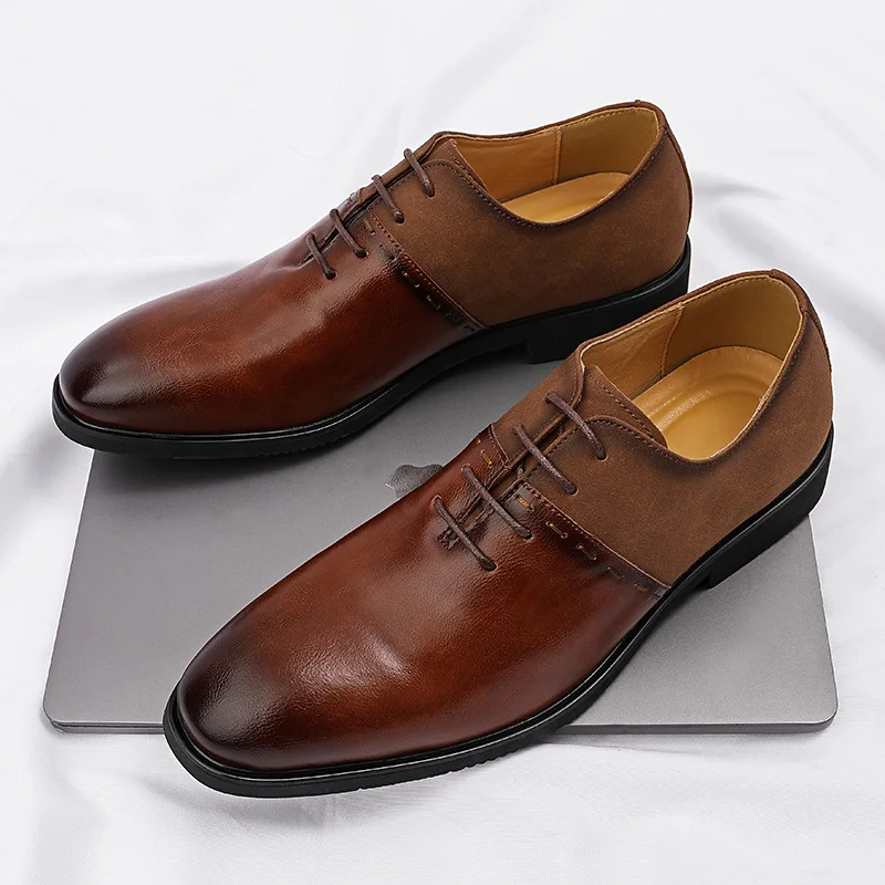 

Plus Size New Men's Casual Leather Shoes Spliced Oxford Shoes Men's Lace Up Business Formal Leather Shoes