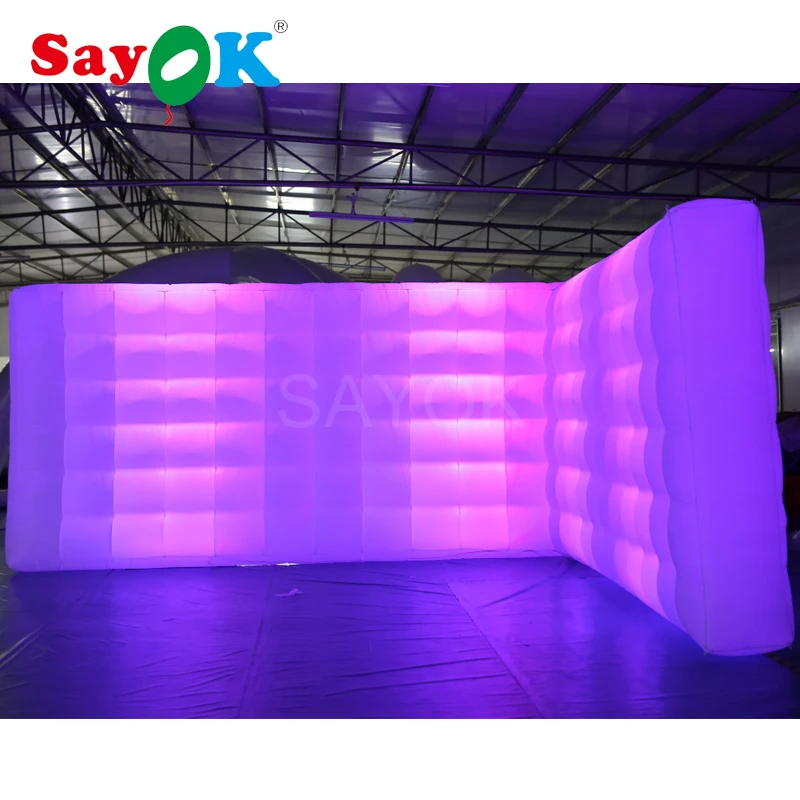 5x2.5mH Inflatable Photo Booth Wall White Backdrop Inflatable Wall with LED Light for Wedding Party Event (1 free logo)