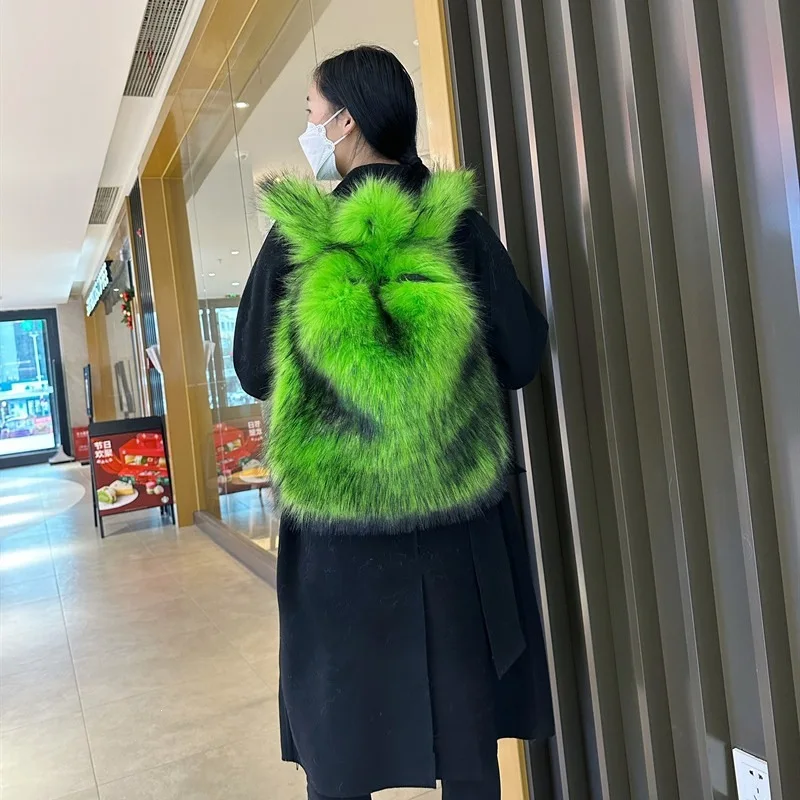 Women Long Fluffy Faux Fur Backpack Y2K Winter Warm Plush Rucksack Fashion Multicolor Drawstring Shoulder Bag