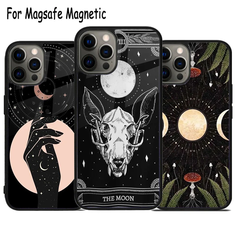 Magische Hexen tarot karte kabellose Ladung magsafe Telefon hülle für iPhone 15 16 14 13 11 12 Pro Max plus magnetische Stoßstangen abdeckung