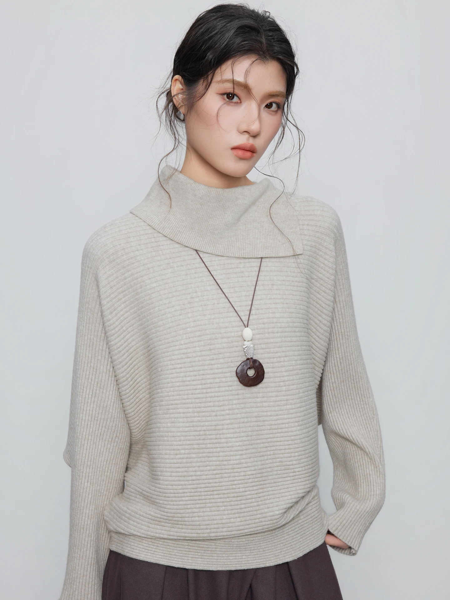 

KEARA Women's Casual Sle Loose Fit Knitted Sweater Double Color Lazy Sle Slimming Knitwear Stand Collar Long Sve Top