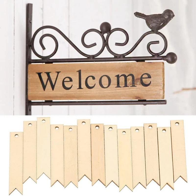 100Pcs Wood Card Wooden Tags Crafts Unfinished Wooden Slices With Holes For Birthday Wedding Holiday Party