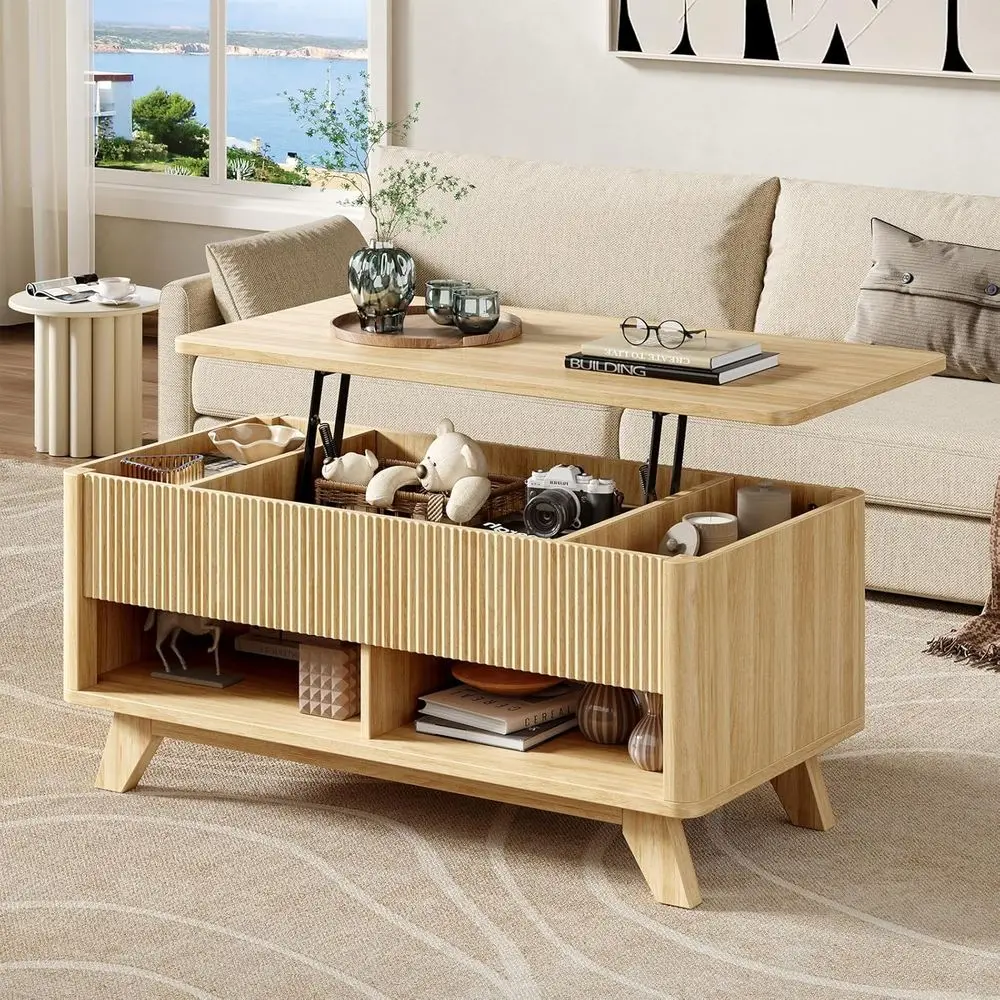 

armhouse Lit Top Coee Table, Century ern Coee Table with Hidden Storage Comparent, luted Pull up Wood ern Center or Living Room,