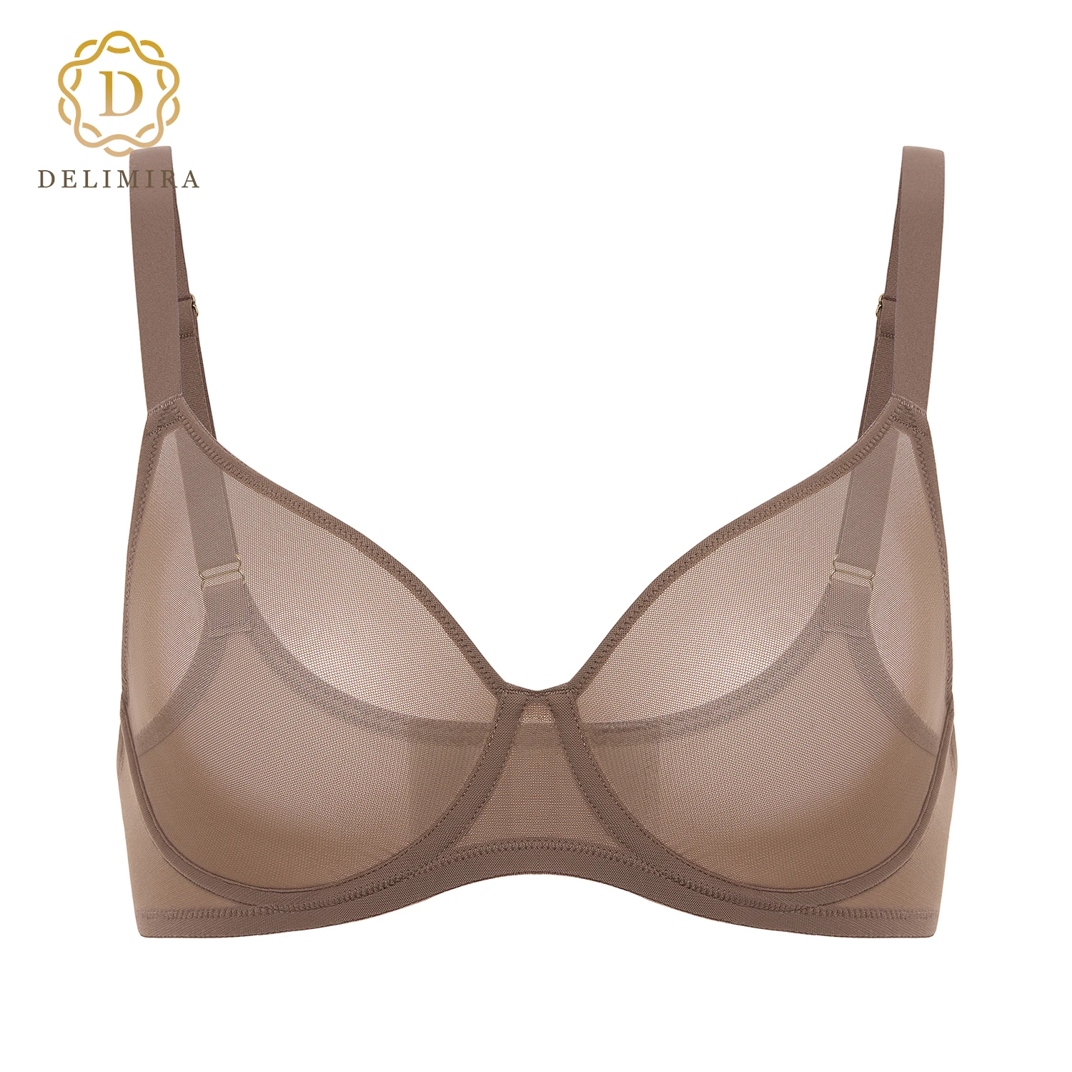 DELIMIRA-Soutien-gorge Cosnufy en maille transparente pour femme, soutien-gorge à armatures sans doublure, couverture complète, grande taille, plongeant