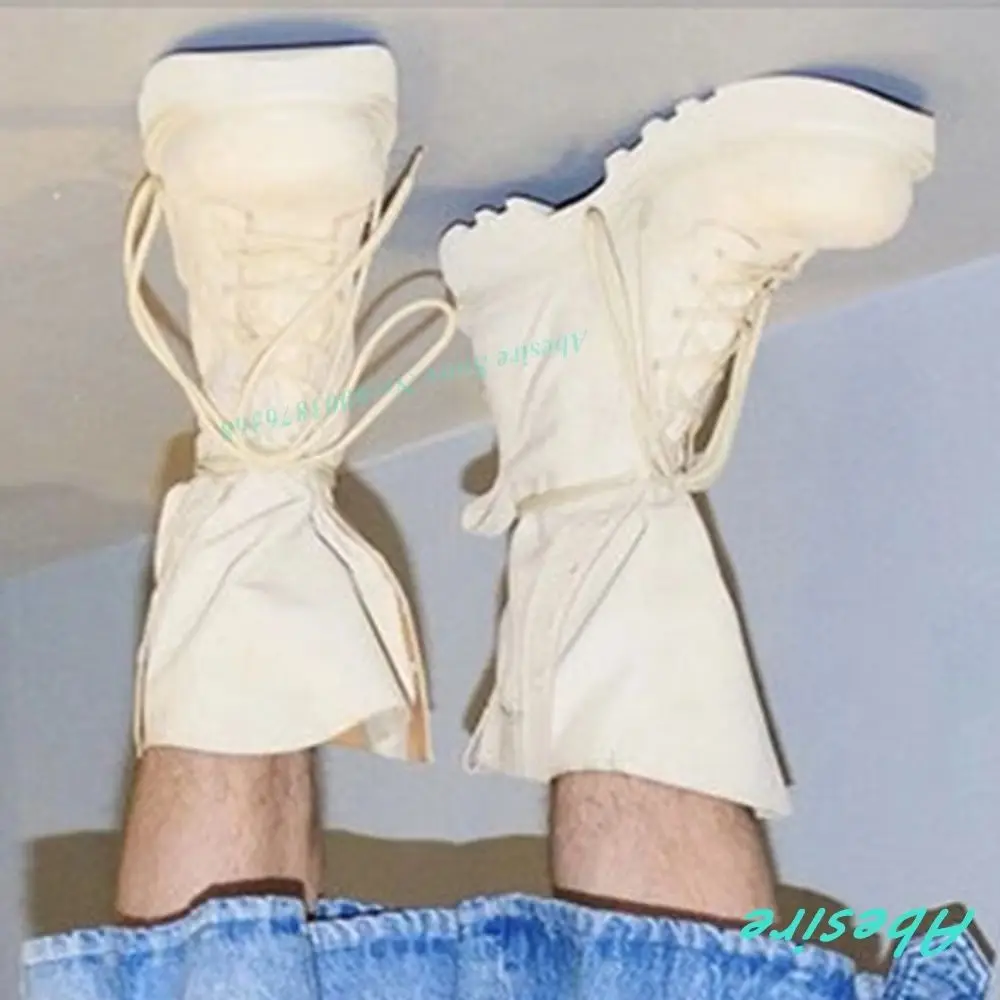 Grüne Schnür-Stiefeletten mit dicker Sohle, überkreuzt gebundene Plateau-Damenstiefel mit runder Spitze, lässige, prägnante Street-Style Y2K Alltagsschuhe
