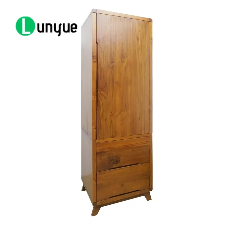 Nordic Modern Teak Wardrobe Tapered Leg Design Simple 2 Drawer Bedroom Furniture Storage Cabinet