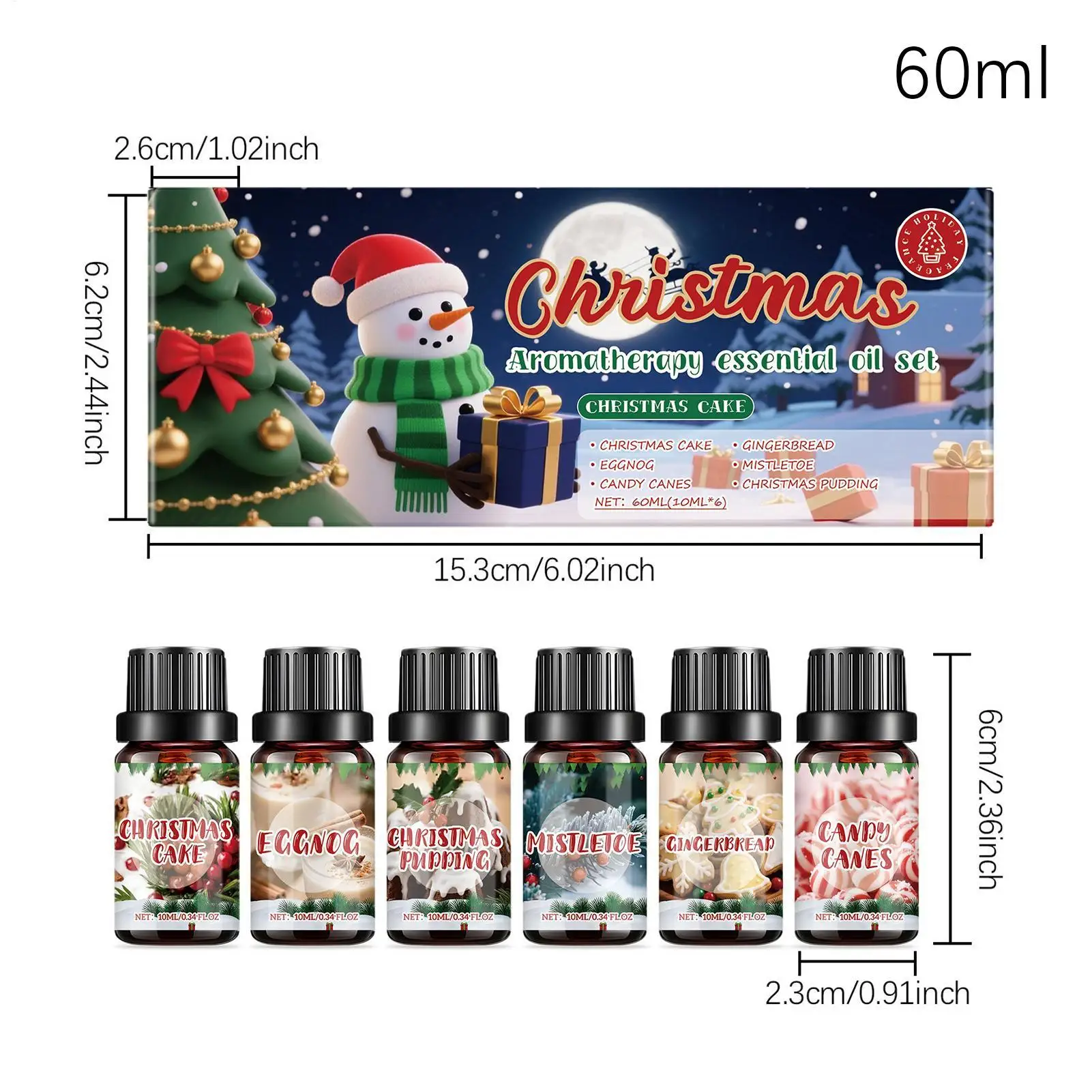عيد الميلاد عطر النفط مجموعة 6 قطع الشتاء عطر الزيوت مجموعة معطّر الهواء طويلة الأمد لتنقية التأمل اليوغا سبا