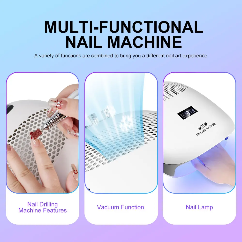 MOSKANY 35000RPM 3-IN-1Multifunction Nail Dust Vacuum Cleaner Electric Nail Drill UV LED Nail Lamp Manicure Machine for Manicure