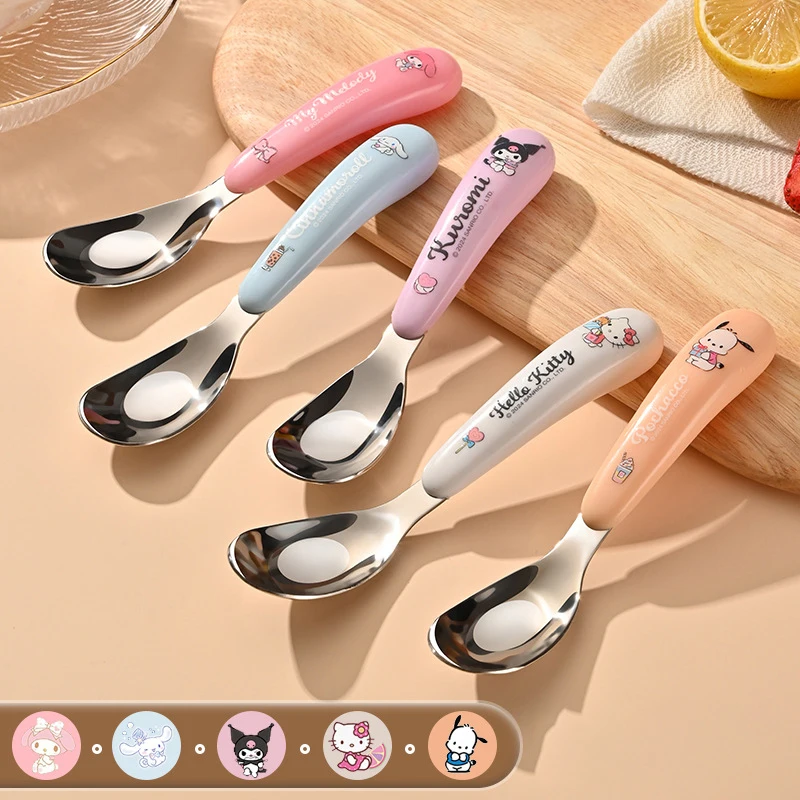 Cartoon Sanrio Spoon Kawaii Household Fall Prevention 304 Stainless Steel Baby Children Complementary Food Spoon Tableware