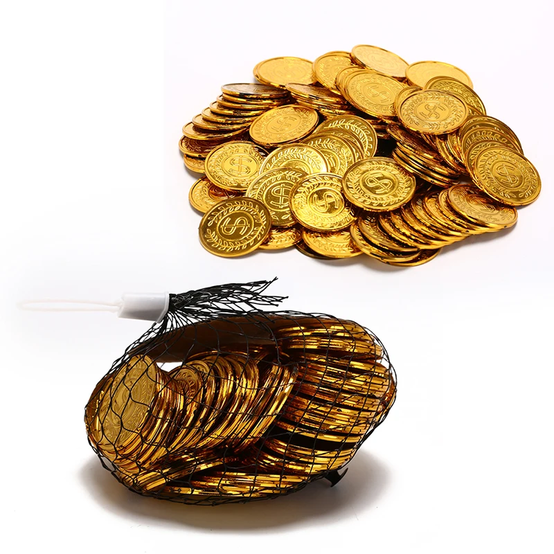 

100Pcs Activity Raffle Props Coins 35mm Replica Pirate Money Catch Fake Game Chips Treasure Gold Coins 100 Value Poker Chips