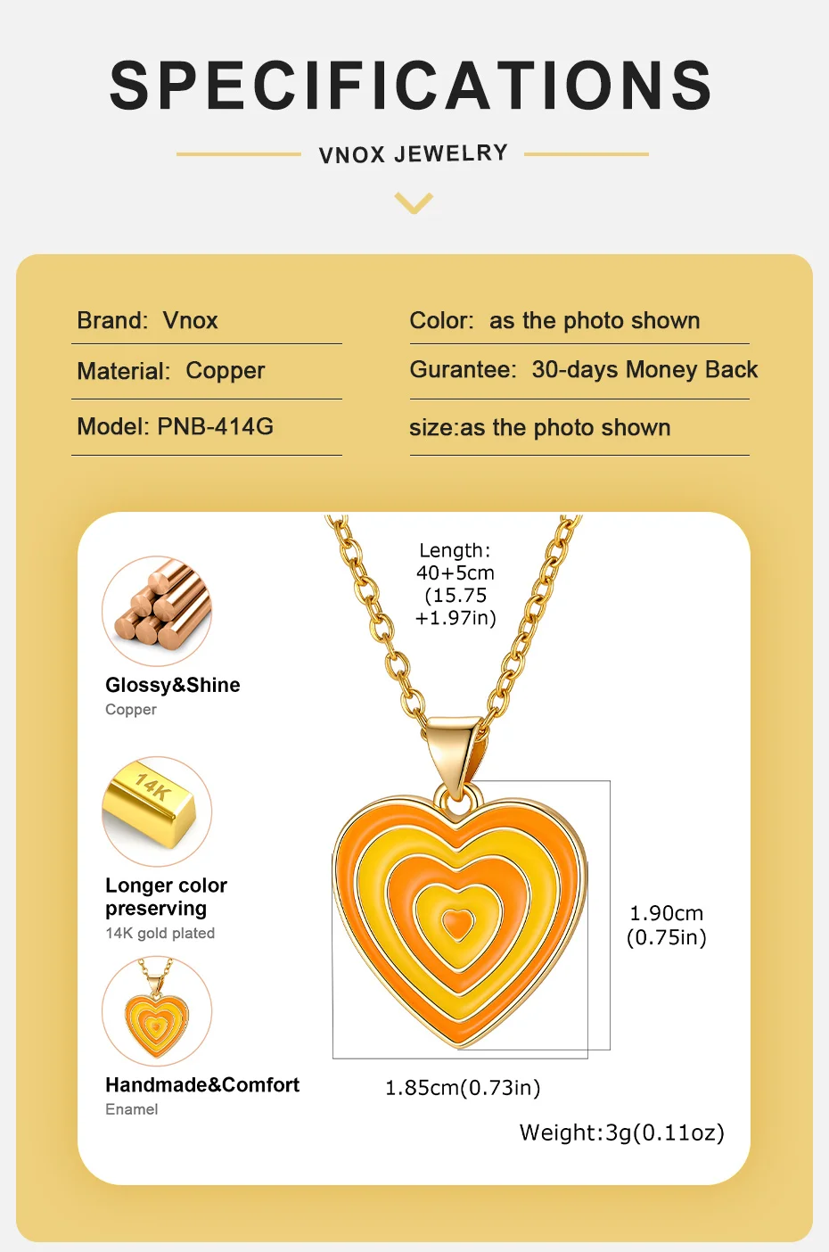 Vnox Niedliche Bunte Herzanhänger-Halskette für Frauen, Vergoldet, Emailliert, Mehrschichtige Farbige Halskette, Y2K-Schmuck – Detail 4