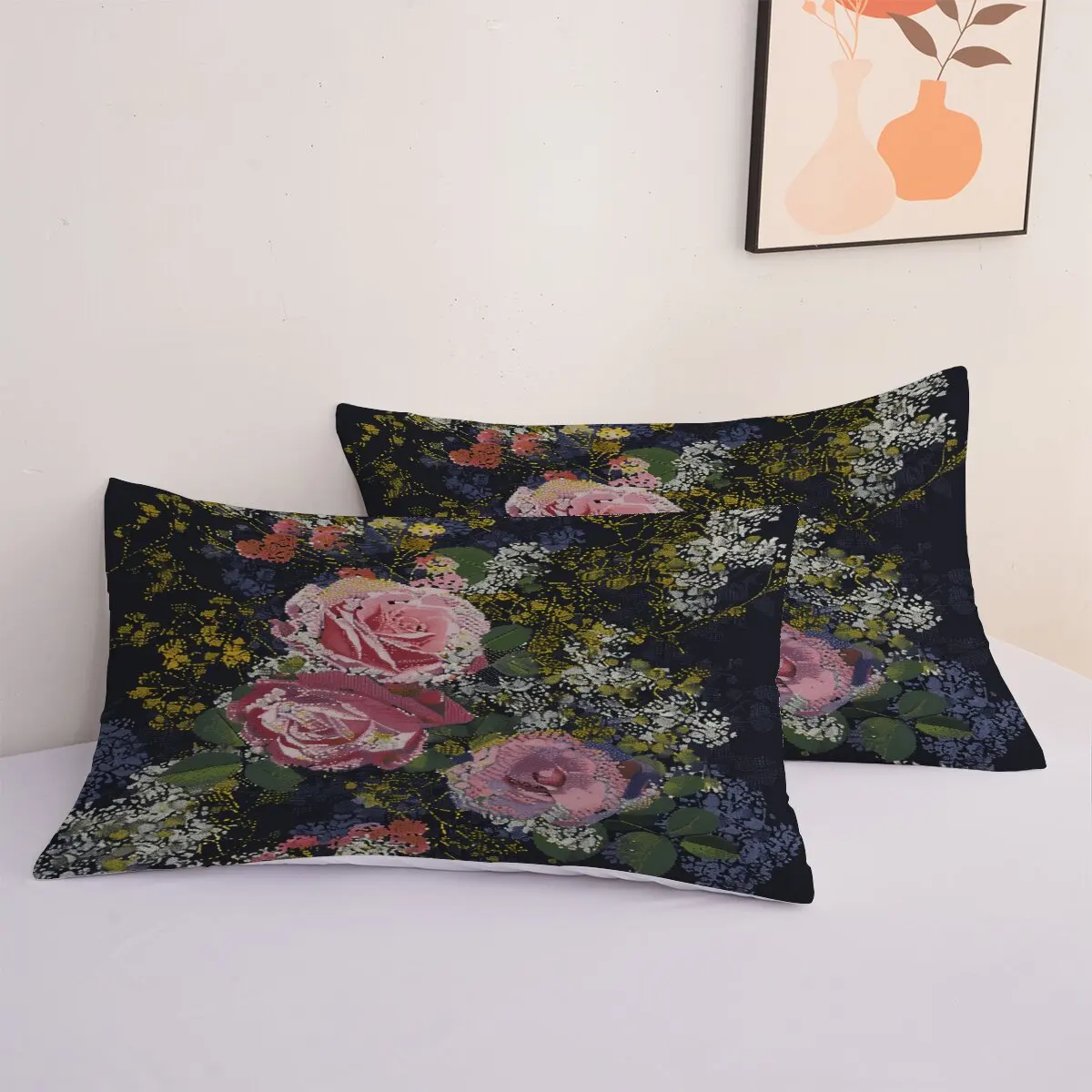 Pink rose  Duvet size  Blue background White flowers  1 duvet cover and 2 pillowcases (without blankets)