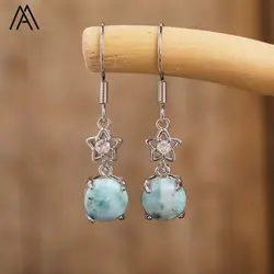 Trendy Natural Crystal Stone S925 Earrings Stud Sterling Silver Earring Larimar Jewelry for Women Birthday Gifts