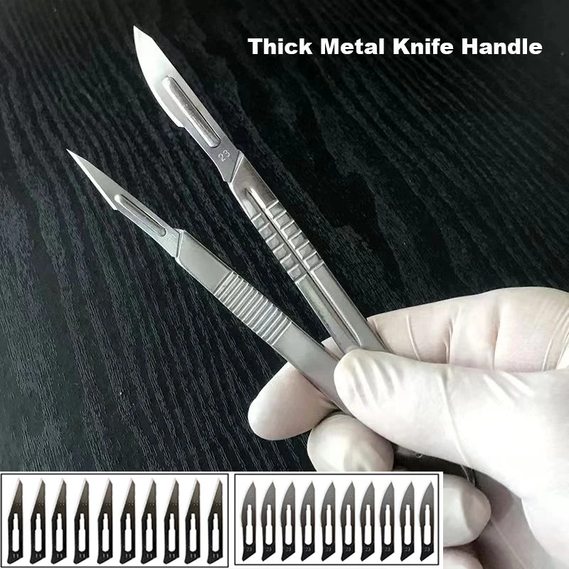 20pcs 11# 23# Carbon Steel Blades Sharp Scalpel Blades Thick Metal Knife Handle Non-Slip Surgical Knife DIY Cut Tool PCB Repair