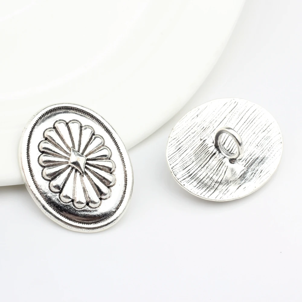 Retro Zinc Alloy  Exaggerated Oval Daisy CONCHO Decorative Buttons Charms Pendants 2pcs/lot For DIY Making Accessories