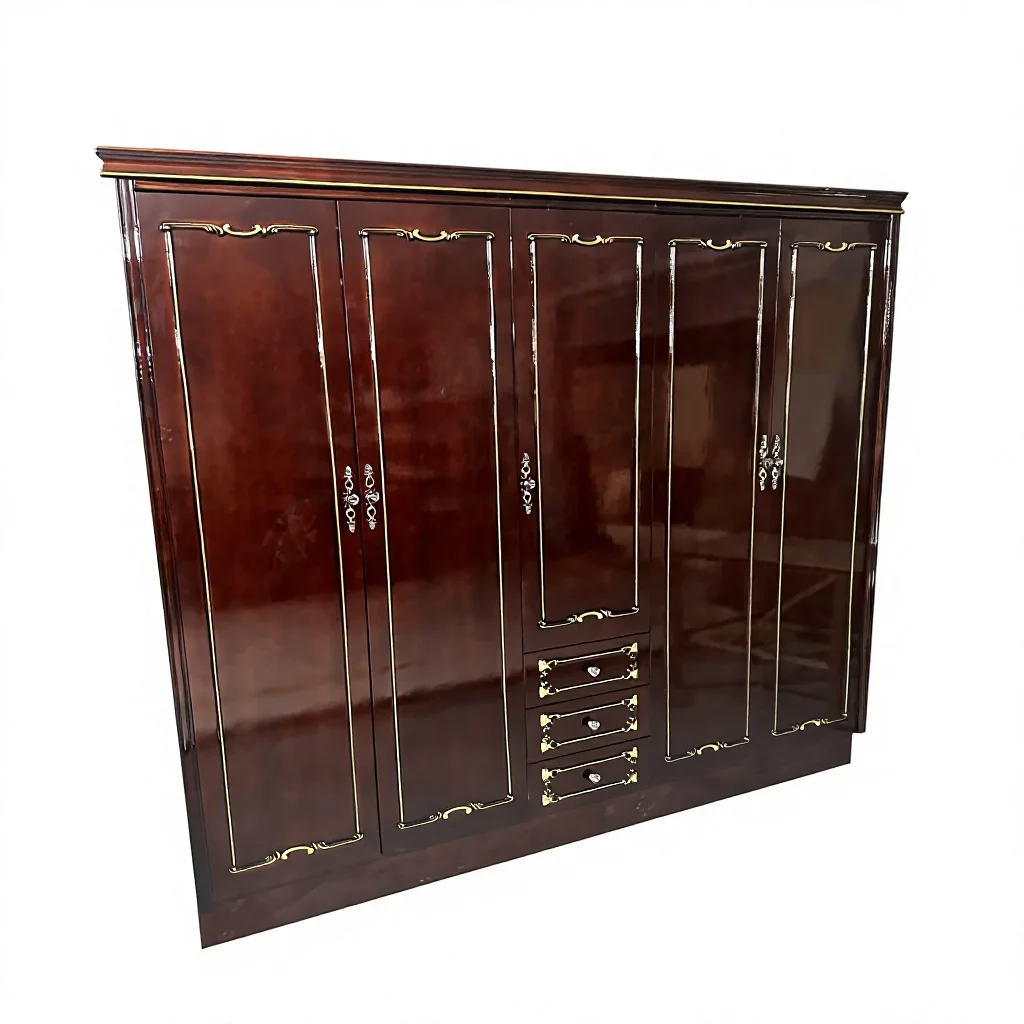 #European-Style French-Style Antique Panel Four-Door Solid Wood Large Bedroom Wardrobe with 2 Drawers 6 Shelves Home Furniture