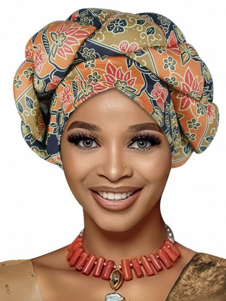 

Bronzing African Headtie Braid Turban Caps For Women Nigeria Wedding Geles Party Headgear Headpiece Auto Gele Female Head Wraps