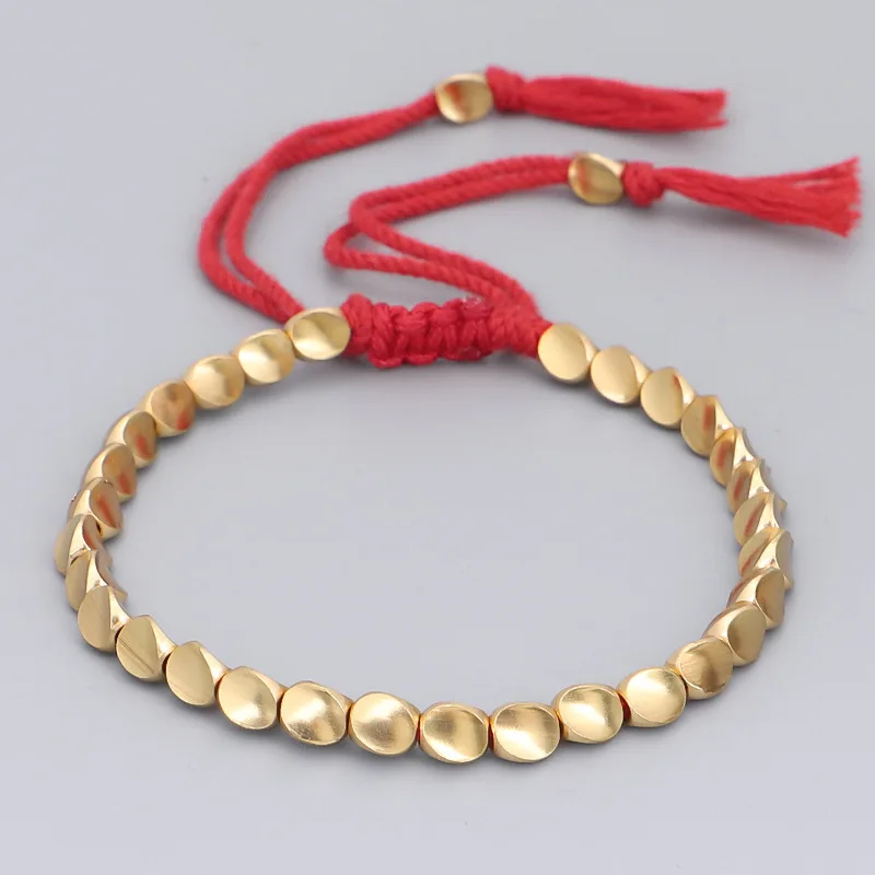 5 Colors Ethnic Buddhist Tibetan  Copper Bead Red Bracelet Women Men Vintage Handmade Thread Braided Rope