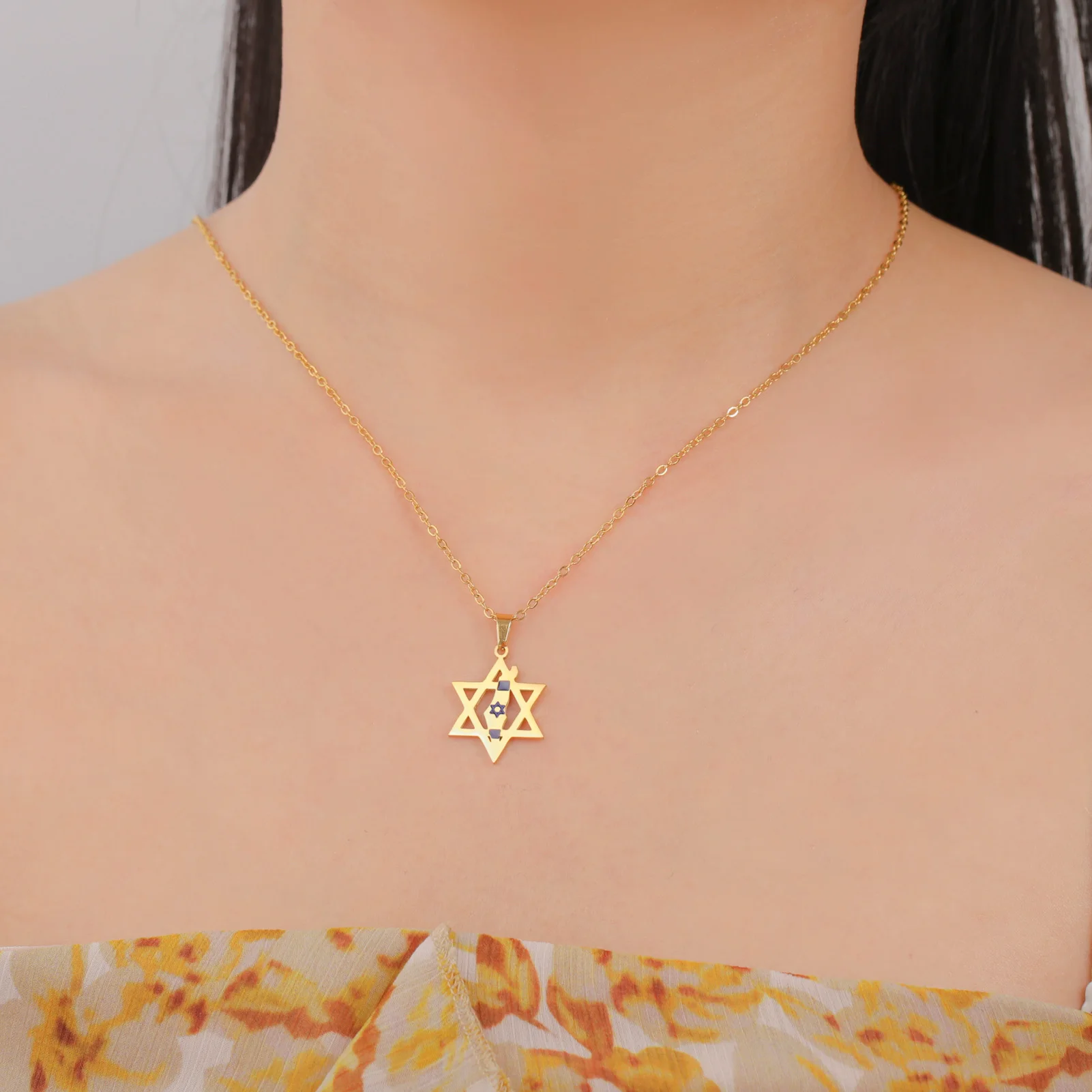 EUEAVAN إسرائيل فلسطين خريطة القلائد للنساء الرجال الفولاذ المقاوم للصدأ العبرية نجمة داود قلادة اليهودية مجوهرات هدايا بالجملة