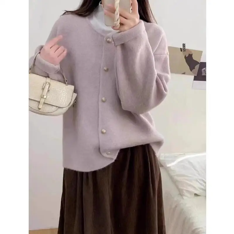 

French knitted sweater for women spring autumn Korean style, loose, versatile lazy cardigan jacket foreign style tops