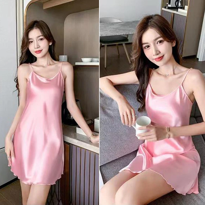 Sexy Pyjama Frauen Seide Hosenträger Nachthemd Damen Eis Seide dünnes Halfter Home Service – Detail 2