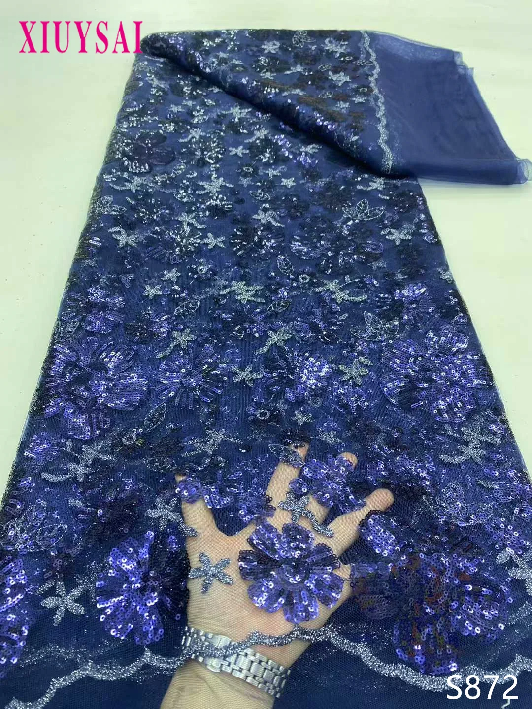 

Luxury African Sequins Lace Fabric High Quality Nigerian Wedding Bridal Embroidery French Tulle for Groom Sewing