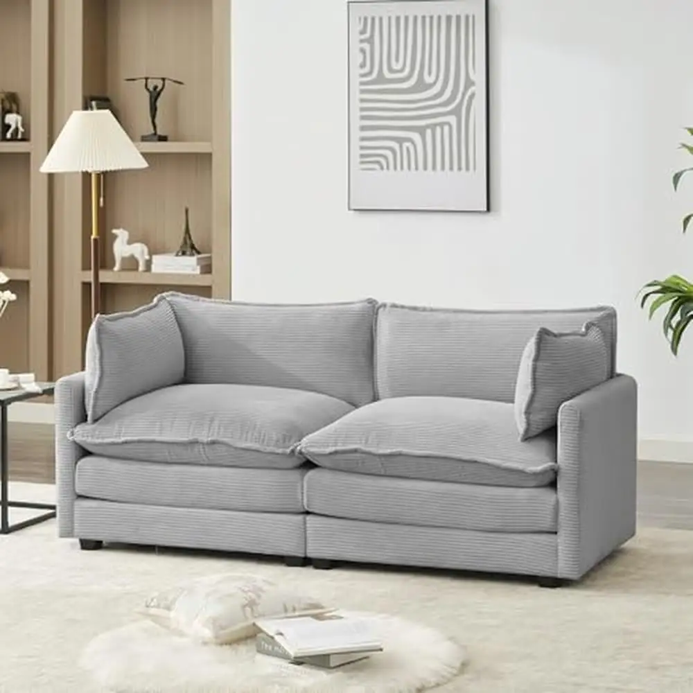 Modern Corduroy Fabric 2-Seater Loveseat Couch Convertible Sectional Sofa Set Living Room Easy Assembly Durable & Comfortable