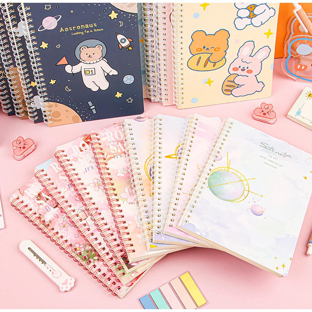 1Pcs 60Sheets Creative Cartoon Coil Book Notepads Thicked Simple Loose-leaf Planner Notebook School Student Stationery Supplies