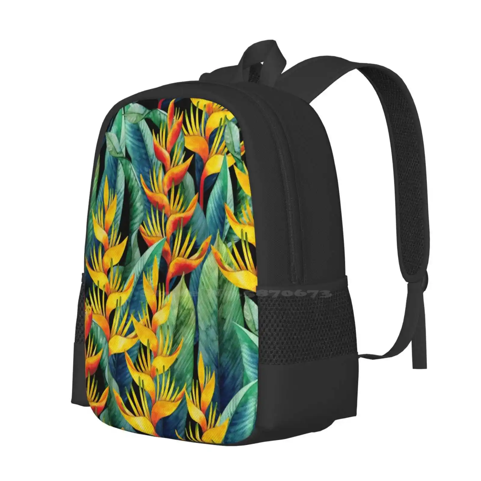 Watercolor Heliconia Hot Sale Schoolbag Backpack Fashion Bags Heliconia Flower Floral Leaf Exotica Exotism Tropical Thai Spa