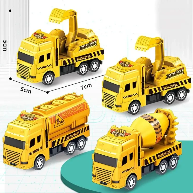 4Pcs Kids Toy Car Inertia Engineering Vehicle Sanitation Truck Models Military Fire Engine Pull Back Cars Boys Toys for Children