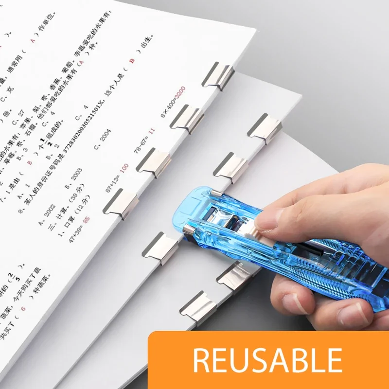 Traceless Reusable Hand Clamp Push Stapler, Paper Book File, Office, School Student Binder, Binding Tools, Supplies Accessories