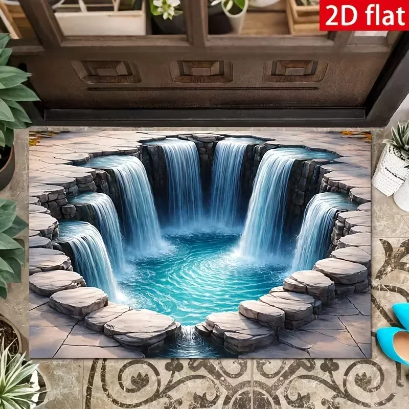 3D Giant Pit Sinkhole Optical Illusion Carpet Front Door Mat Collapse City Crack Visual Trap Welcome Rug for Entrance Home Decor