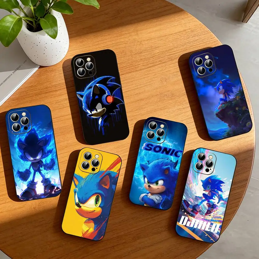 

S-Sonic & K-Knuckles Phone Case For iPhone 17,16,15,14,13,12,11 Plus,Pro Max,XS,Soft Silicone Black Cover