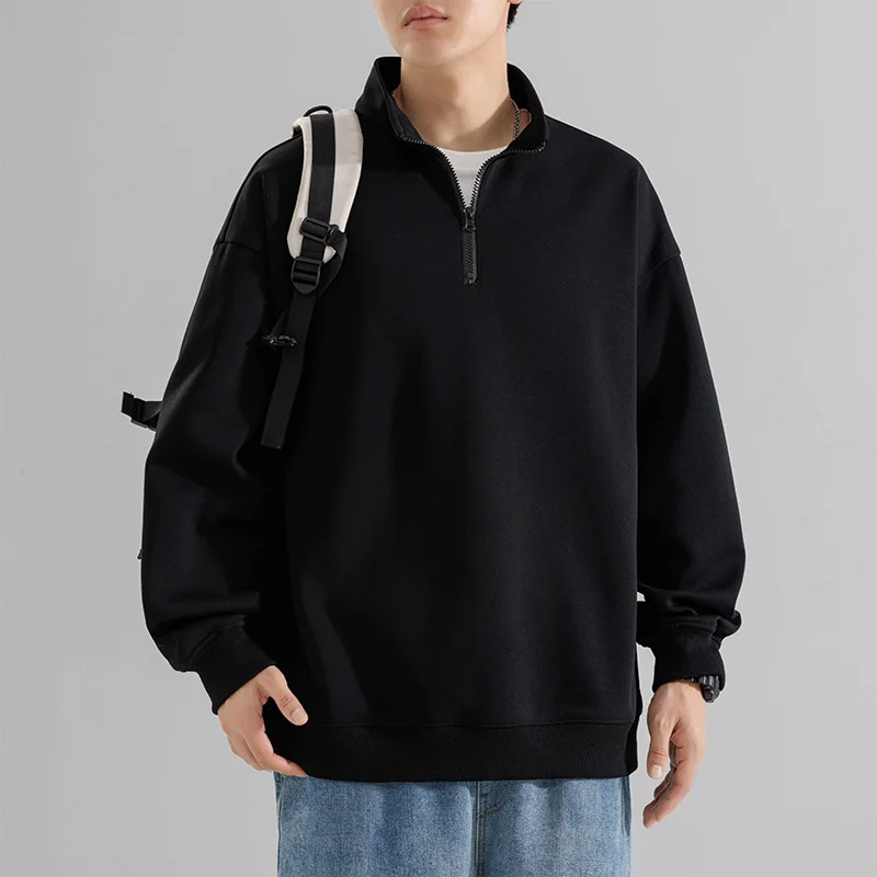2026 Autumn Men's Button-Up Short-Sleeved Zippered Youth Hoodie Fashion Trend Hoodie