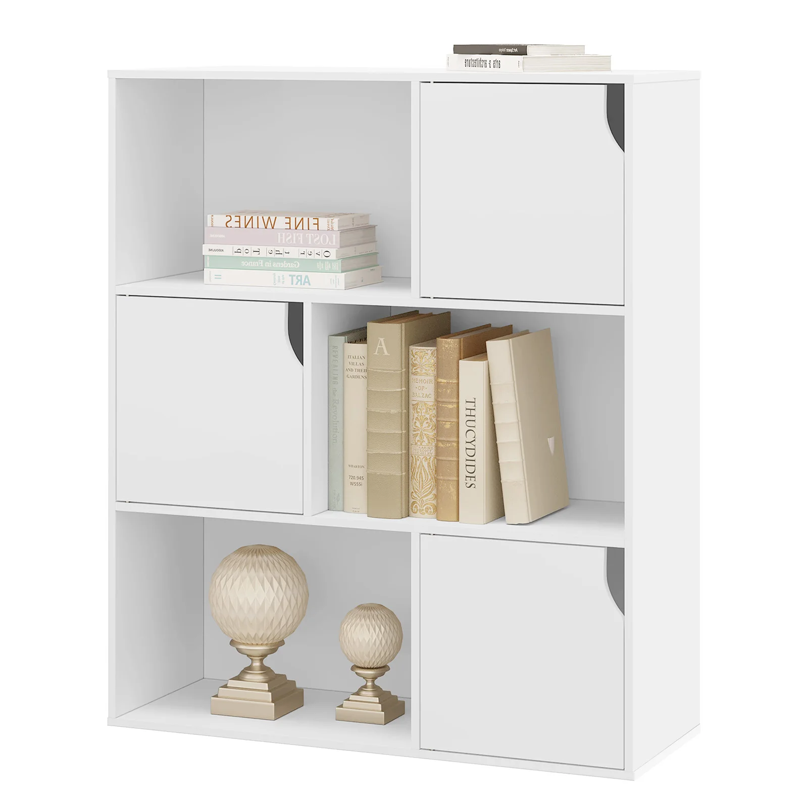 White Bookcase on Stand Children's Bookcase with 3 Doors and 6 Compartments Cube Shelf for Living Room Bedroom Office  bookshelf