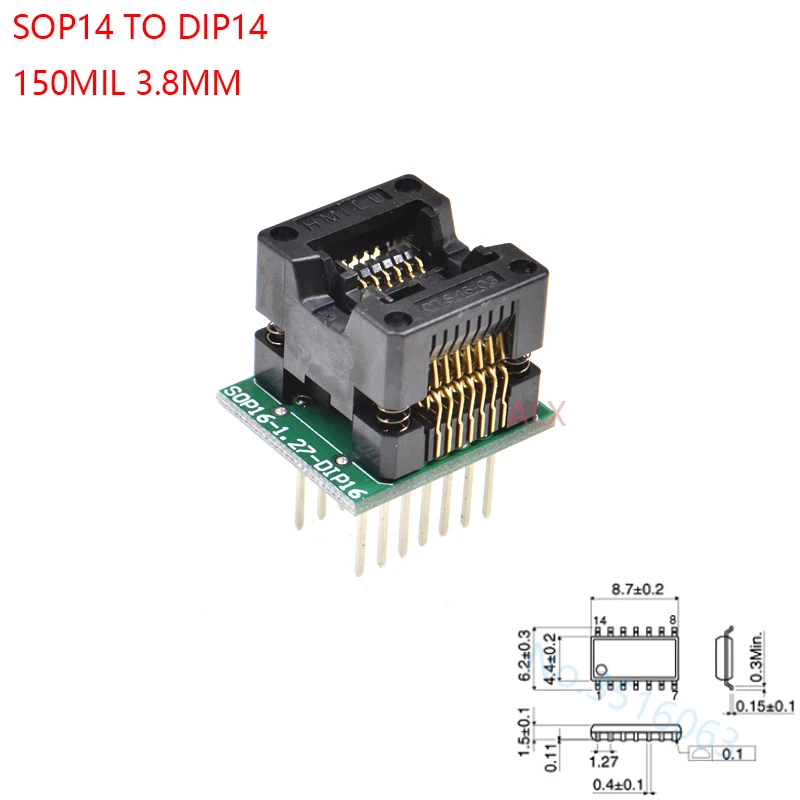 Soic14 Soic 14 Sop14 do Dip14 Adapter programatora Szerokość korpusu gniazda 3,8 mm 150mil Ic Konwerter gniazda Układ testowy