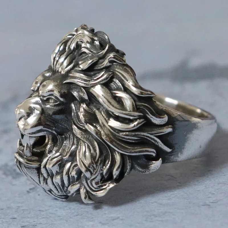 21g 3D Lion Head Ring King Of The Beasts Artistic Relief Gold Rings For Dad Man  Customized 925 SOLID STERLING SILVER High Trend