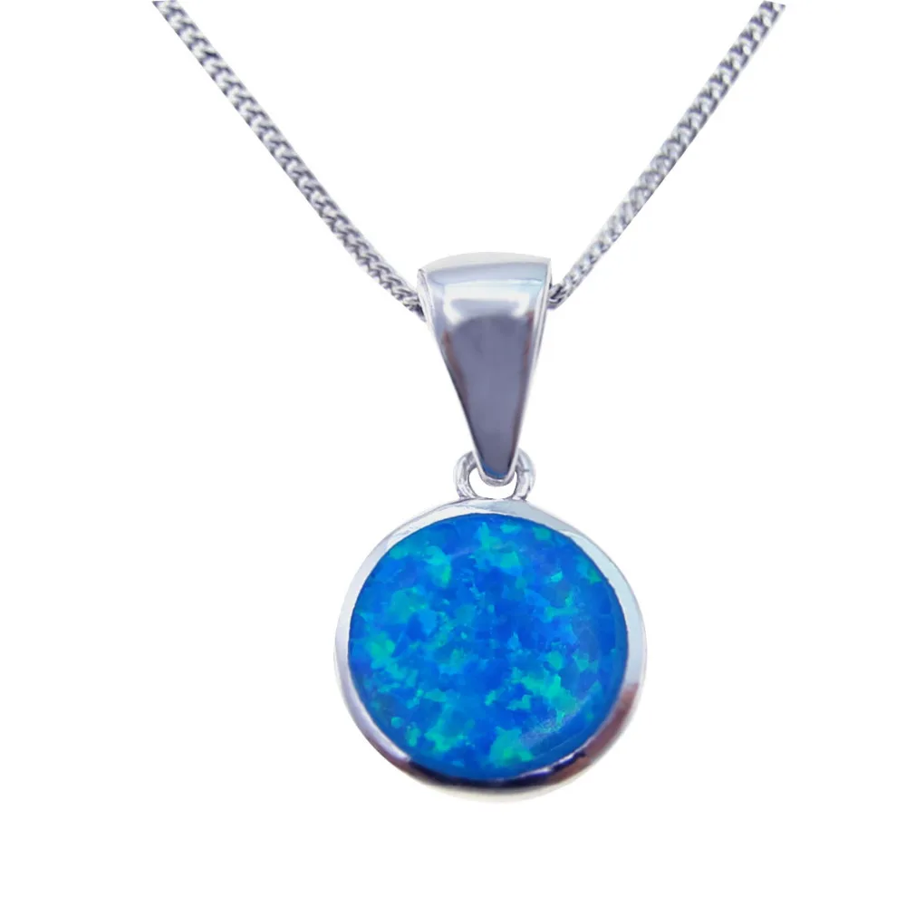 New Design 100% 925 Sterling Silver Pendants Round Cut Opal Fine Jewelry Blue Fire Round Opal Pendants for Women without Chain